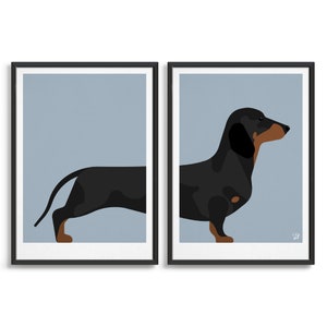 Set of 2 Sausage dog posters / Pair of Wiener dog prints / Dachshund art / Gift for a Sausage Dog lover / Modern design wall art