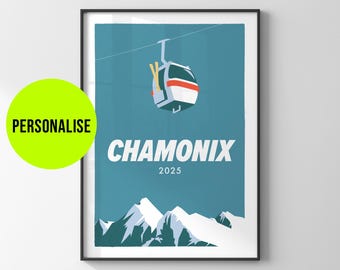 Personalised ski print / Minimal design ski gondola in a retro vintage style