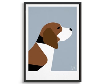 Beagle art print / Dog owner gift ideas / A2, A3 or A4 poster / Animal wall art / Kitchen decor artwork / Modern design Beagle gift