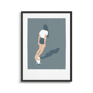 Girl on skateboard poster / Minimal skate art print / Gift for a skateboarder