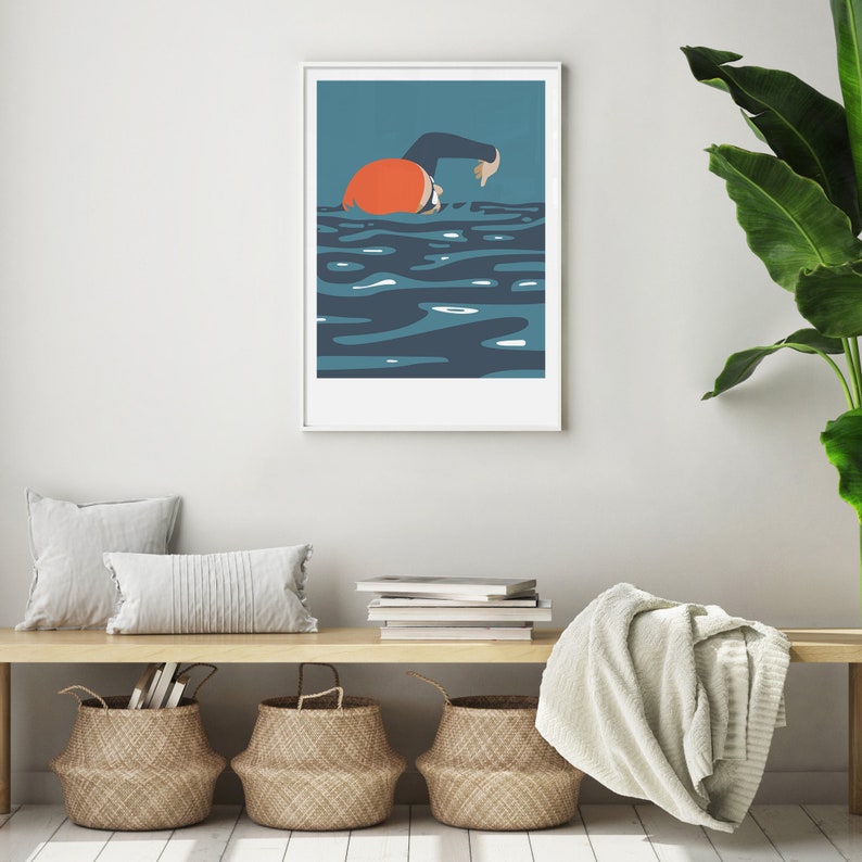 Personalised Swimming Art Print / Mid Century Modern Style | Etsy