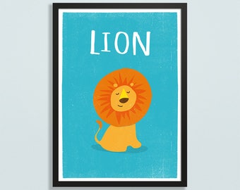 Personalised animal print / Kids lion wall art / Custom jungle wildlife poster