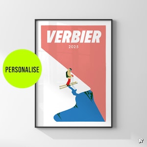 Personalised ski print / A modern and minimal ski poster in a retro vintage style