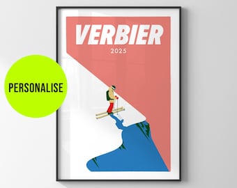Personalised ski print / A modern and minimal ski poster in a retro vintage style