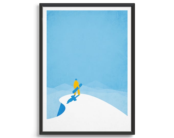 Custom snowboard poster / Mid century modern snowboard art print