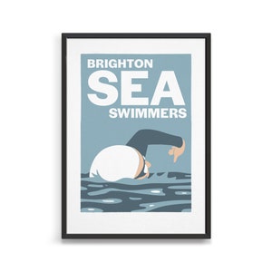 Personalised sea swimmers poster / Wild swimming art print / Emerald green and blue for a modern bathroom decor