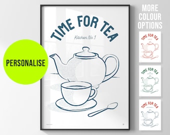 Personalised 'Time for tea' poster / Trendy modern kitchen art print / Custom gift for tea lover / Holiday home gifts / Tea room wall decor