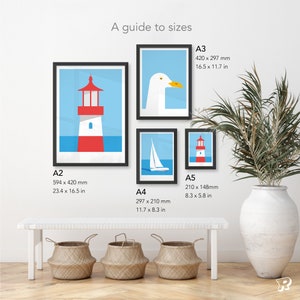 Set of 3 nautical prints / Minimal coastal wall art / Seaside poster triptych image 3