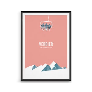 Personalised retro ski wall art / Modern vintage ski chairlift poster / Mountain home decor / Skiing gift for friend
