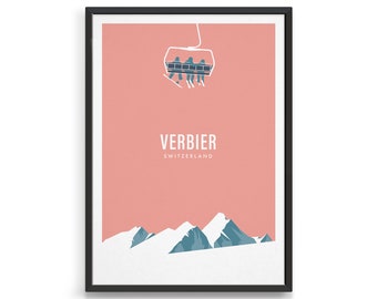 Personalised retro ski wall art / Modern vintage ski chairlift poster / Mountain home decor / Skiing gift for friend