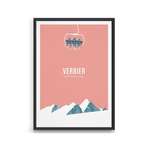 Personalised retro ski wall art / Modern vintage ski chairlift poster / Mountain home decor / Skiing gift for friend