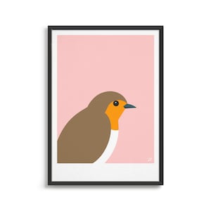 Modern bird print / Robin British bird wall art / Minimal animal poster / Gift ideas for bird lover