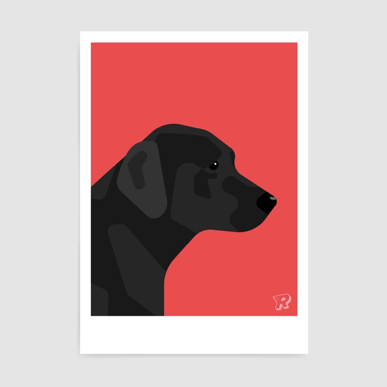 Zwarte Labrador poster / Modern design hond kunst print / Black Lab kunst aan de muur / Labrador cadeau voor haar / Hond cadeau-ideeën Rood