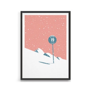 Personalised ski sign art print / Retro vintage ski poster / Modern minimal ski decor / Custom gift for skier