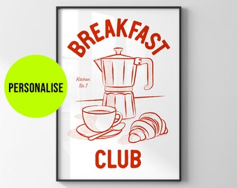 Personalised Breakfast Club Print, Trendy Kitchen Art