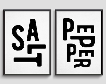 A pair of Salt and Pepper typography prints for a fun kitchen gift idea, ideal for a food lover