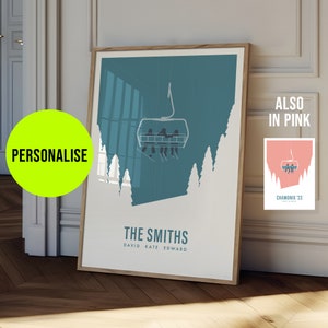 Impression de ski familiale personnalisée / Poster de ski rétro-vintage moderne / Cadeau personnalisé pour des idées de skieur / Souvenir de station de ski / Décoration de ski