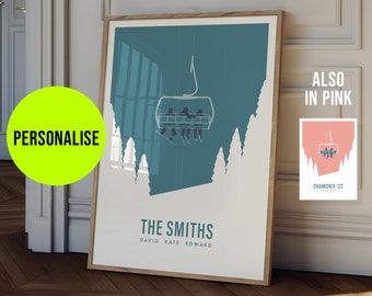 Personalised Family Ski Print in a retro vintage style