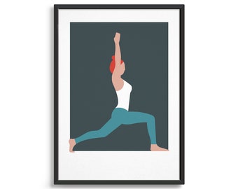 Warrior pose Yoga art print / Home gym decor / Yoga gift for wife / Yoga poster