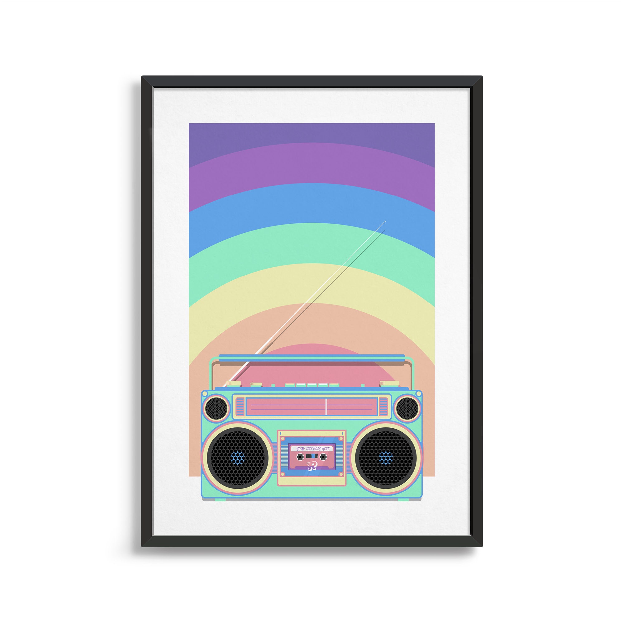 Custom Retro Boombox / LGBT Disco Rainbow Art Print / picture image