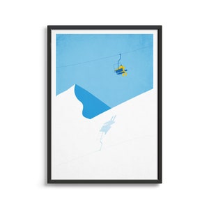 Modern wall art print / Ski snowboard snow theme / Winter resort travel poster