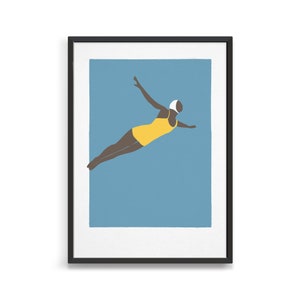 Diving girl swimming art print / Gift ideas for swimmer / Art deco swim poster / Bathroom decor