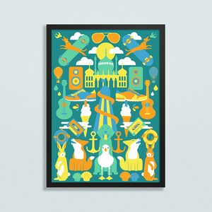 Brighton art, Brighton Seaside poster, Brighton travel print, Brighton city illustration, Brighton beach souvenir, Brighton pier print