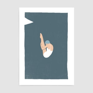 Cartel de natación vintage / Impresión de arte de trampolín estilo serigrafía Azul