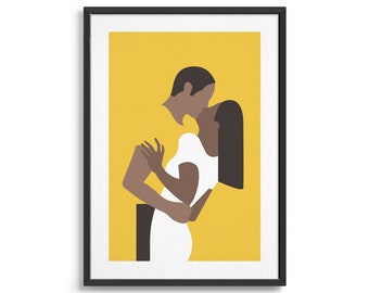 Lovers kiss poster / Modern minimal love art print / Black art