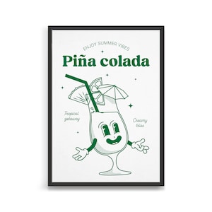 Vintage Pina Colada Cocktail Poster / Cocktail Poster / Geschenkideen für den Barmann / Retro Cocktail Poster
