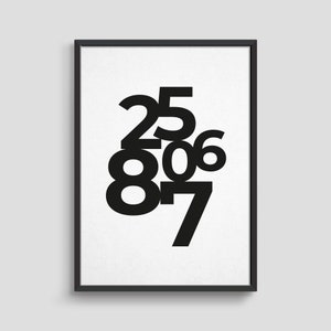Typografisches Geschenk zum Jahrestag Schwarz Weiß / Moderne personalisierte Küchen Deko Wandkunst / Datumsplakat
