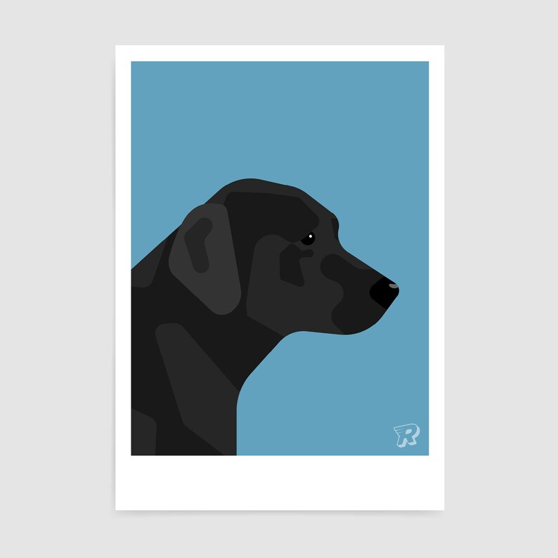 Zwarte Labrador poster / Modern design hond kunst print / Black Lab kunst aan de muur / Labrador cadeau voor haar / Hond cadeau-ideeën Sky Blue