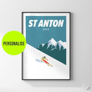 Personalised ski art print / Add your own title / Modern minimal ski poster in a retro vintage style