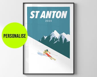 Personalised ski art print / Add your own title / Modern minimal ski poster in a retro vintage style