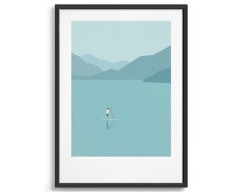 Stand up paddle board poster / Modern geometric minimal art print