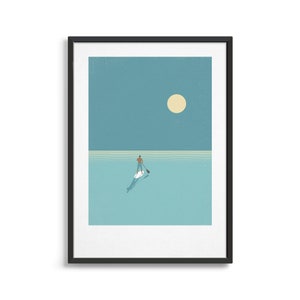 Stand up paddle boarder art print / Minimal water sports poster for a modern decor