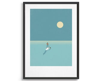 Stand up paddle boarder art print / Minimal water sports poster for a modern decor