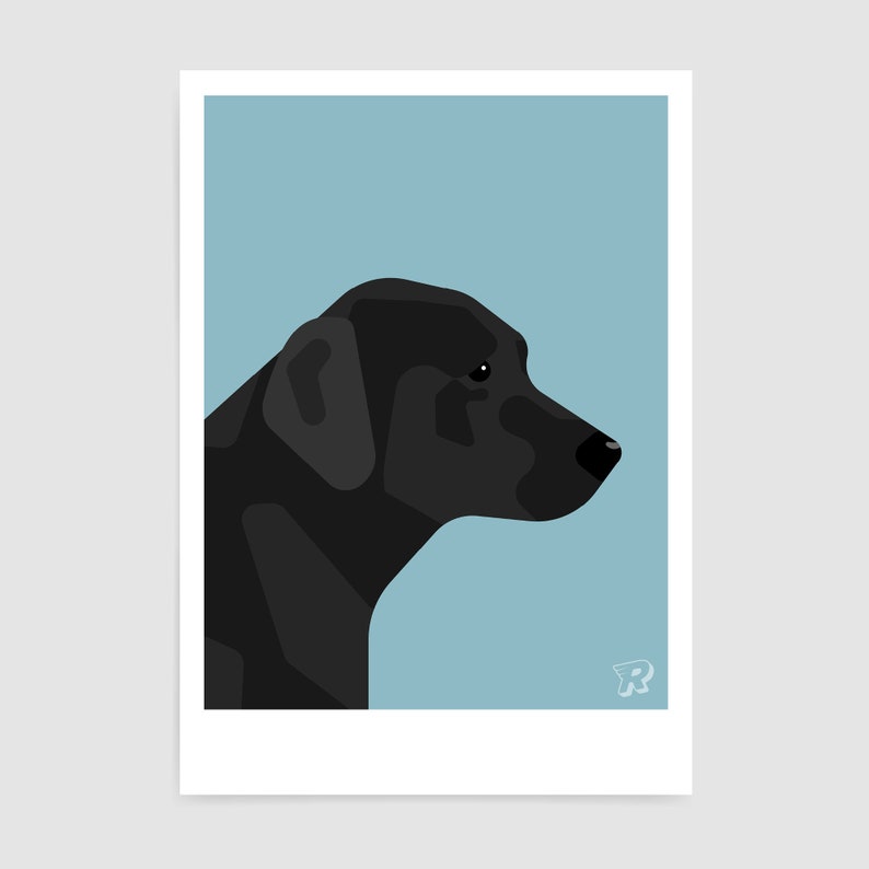 Zwarte Labrador poster / Modern design hond kunst print / Black Lab kunst aan de muur / Labrador cadeau voor haar / Hond cadeau-ideeën Light Blue