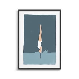 Diving girl art print / Home decor gift for women / Kitchen wall art / Housewarming gift for men
