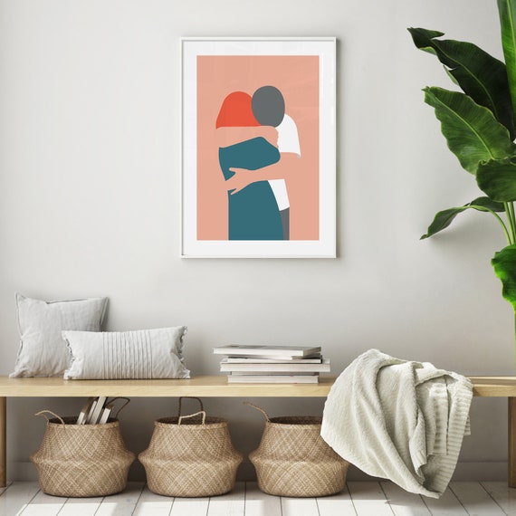 Hug Art Print / Minimal Love Poster / Couple Hugging - Etsy