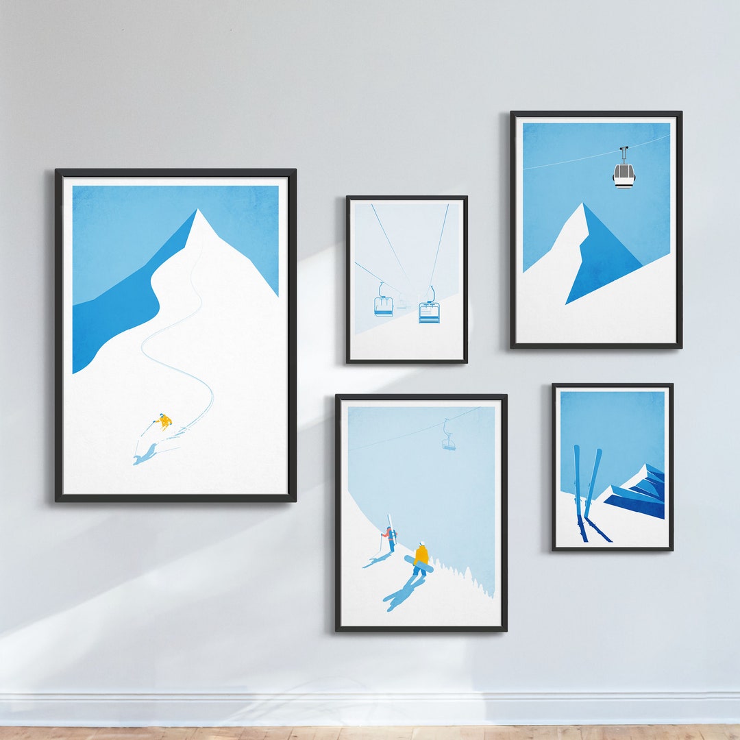 Ski Art Gallery Wall / Ski Poster Set of 5 Prints / Skiing Feature Wall  Decor / Ski Decor Art Print Bundle -  Israel