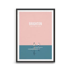 Personalised couple gift / Man and woman paddle on the ocean / Paddle board art print / Minimal coastal poster