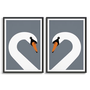 Set of 2 swan prints / His and hers swan posters for bedroom