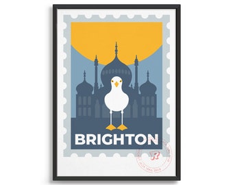 Brighton travel poster / Modern vintage UK art print / Custom Brighton gift