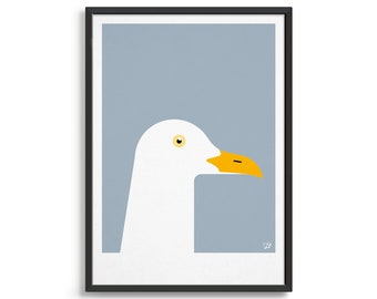 Seagull print / Kustmuurkunst / Nautische kwekerijkunstwerken / Huisdecor aan zee / Strandvogelposter