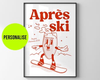 Personalized Retro Apres Ski Snowboard Poster – Vintage Winter Sports Art