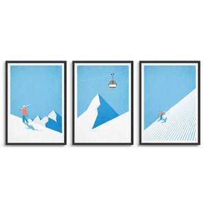 Set of 3 ski posters for a gallery wall / Vintage style ski art triptych / Ski gift prints