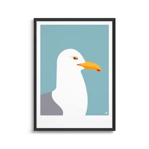 Stampa di gabbiani / Arte da parete costiera / Tema nautico per la cameretta dei bambini / Arredamento per la casa al mare / Poster di uccelli sulla spiaggia del Regno Unito