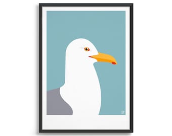 Imprimé mouette / Art mural côtier / Thème nautique pour chambre d'enfant / Décoration intérieure bord de mer / Poster Oiseau de plage britannique