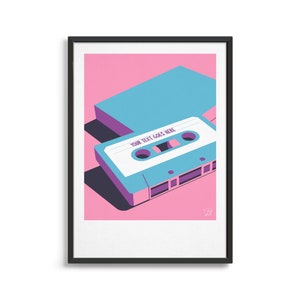Custom retro mixtape poster / Modern design for 80s or 90s music lover / 80s nostalgia poster / y2k decor Pink